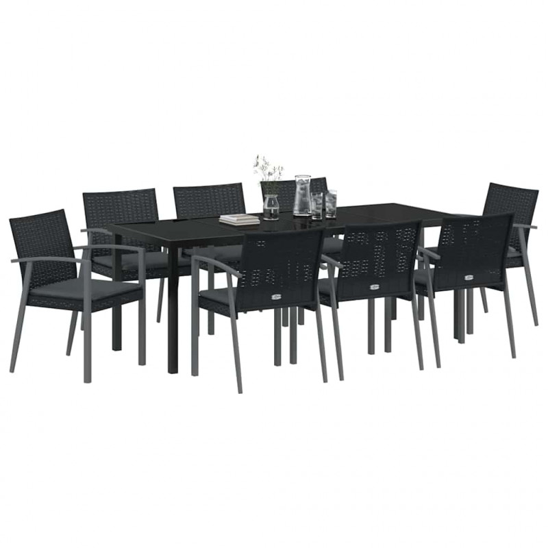 Zestaw do jadalni w ogrodzie 9 pcs Czarny i szary Rattan PE