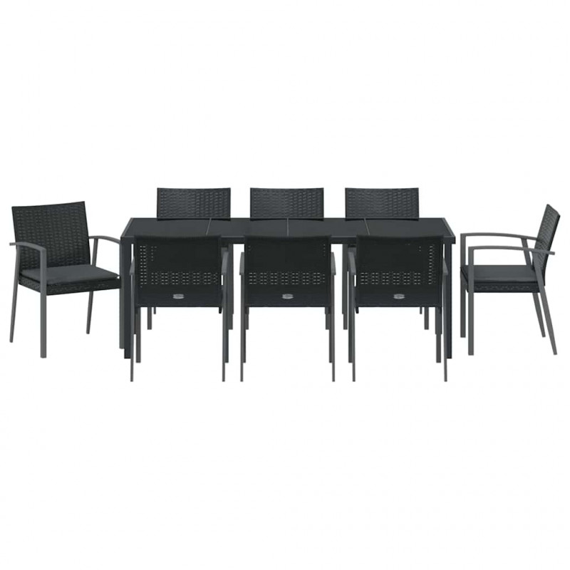 Zestaw do jadalni w ogrodzie 9 pcs Czarny i szary Rattan PE
