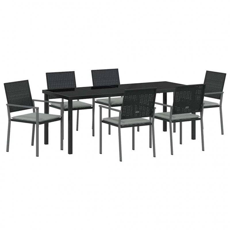 Zestaw do jadalni w ogrodzie 7 pcs Czarny i Jasnoszary