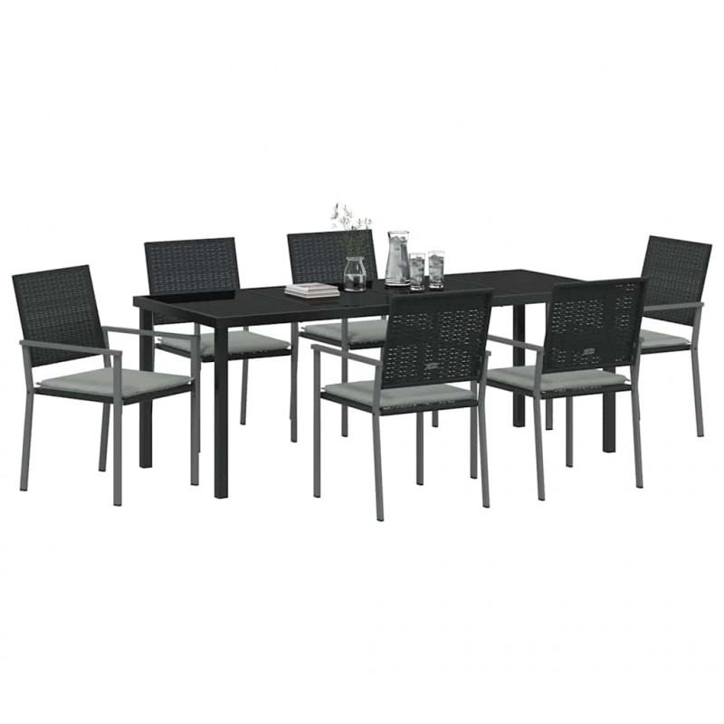 Zestaw do jadalni w ogrodzie 7 pcs Czarny i Jasnoszary
