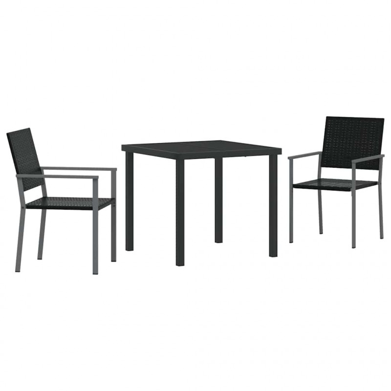 Zestaw do jadalni w ogrodzie 3 pcs Czarny Rattan PE
