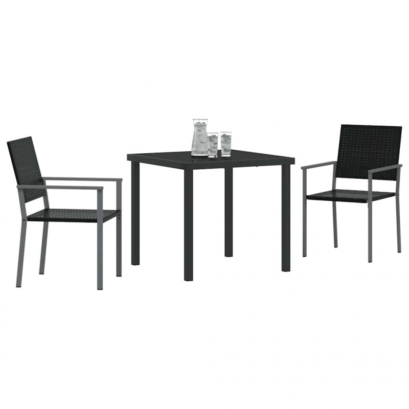 Zestaw do jadalni w ogrodzie 3 pcs Czarny Rattan PE