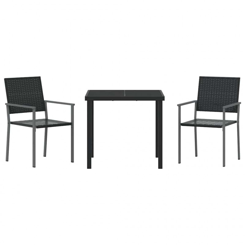 Zestaw do jadalni w ogrodzie 3 pcs Czarny Rattan PE