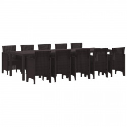 Zestaw do jadalni w ogrodzie z poduszką 11 pcs Brązowy rattan