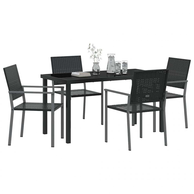 Zestaw do jadalni w ogrodzie 5 pcs Czarny Rattan PE