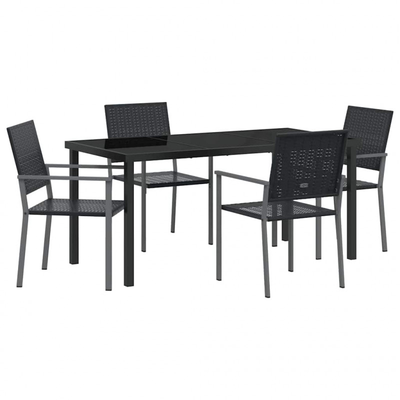 Zestaw do jadalni w ogrodzie 5 pcs Czarny Rattan PE