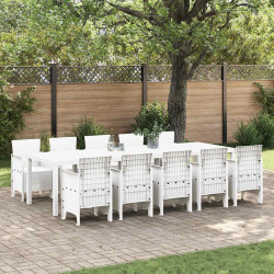 Zestaw do jadalni w ogrodzie 11 pcs Biały Rattan i Stal