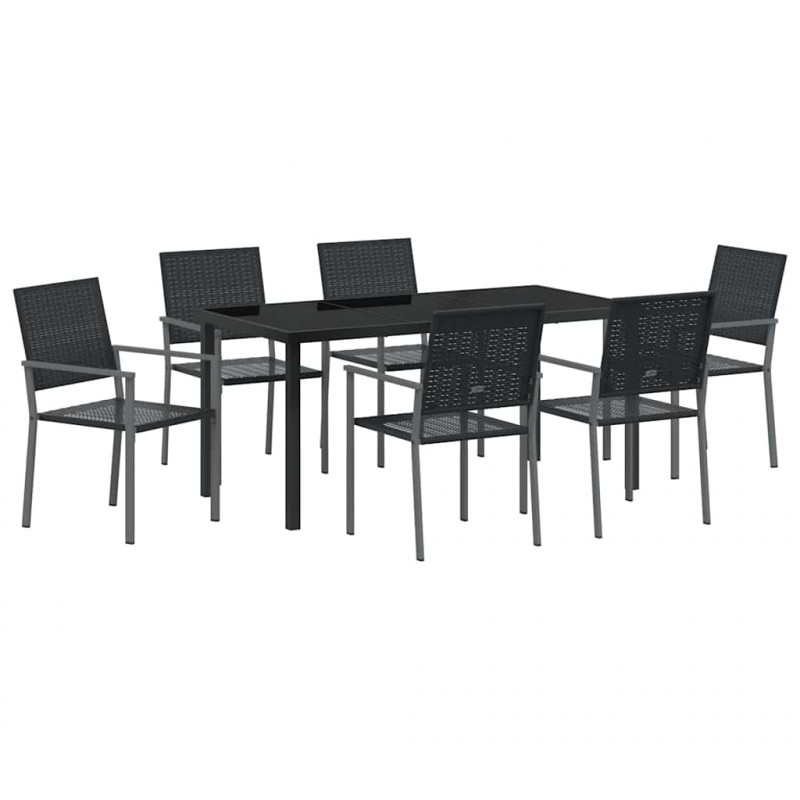 Zestaw do jadalni w ogrodzie 7 pcs Czarny Rattan PE
