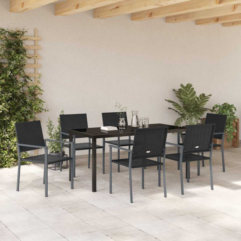 Zestaw do jadalni w ogrodzie 7 pcs Czarny Rattan PE