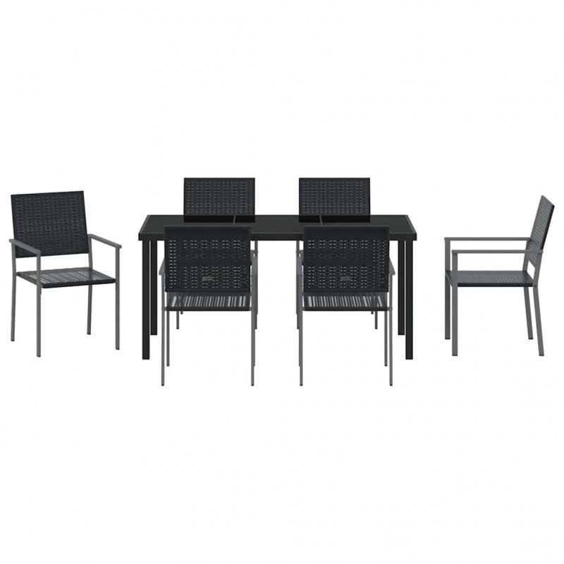 Zestaw do jadalni w ogrodzie 7 pcs Czarny Rattan PE