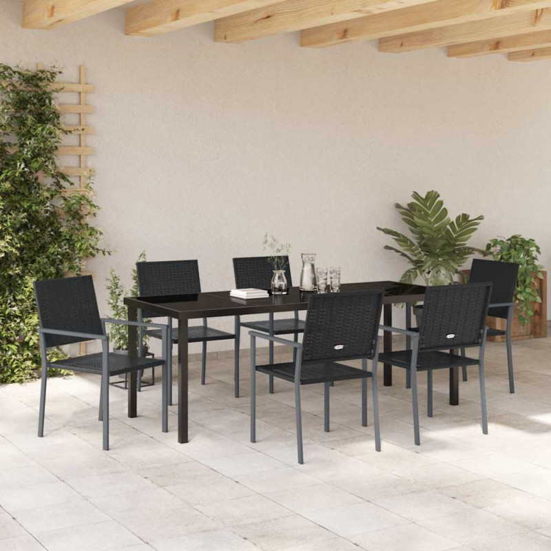 Zestaw do jadalni w ogrodzie 7 pcs Czarny Rattan PE
