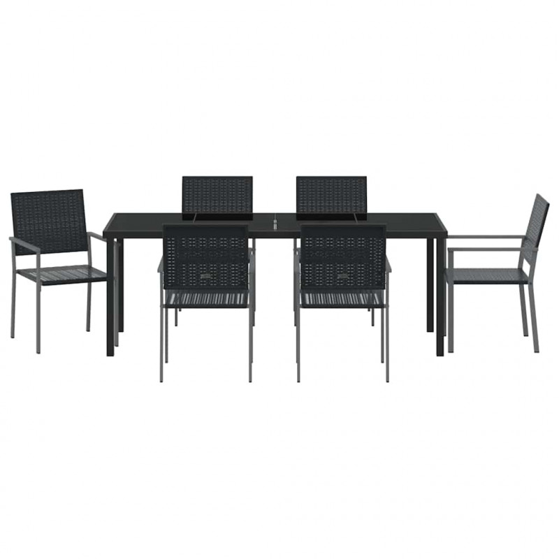Zestaw do jadalni w ogrodzie 7 pcs Czarny Rattan PE