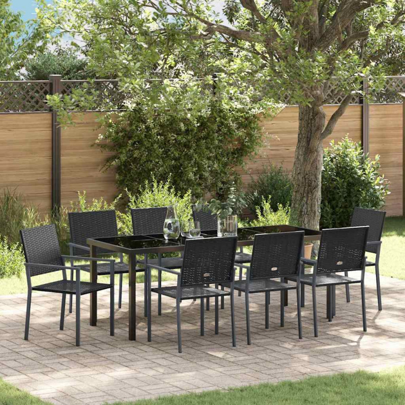 Zestaw do jadalni w ogrodzie 9 pcs Czarny Rattan PE