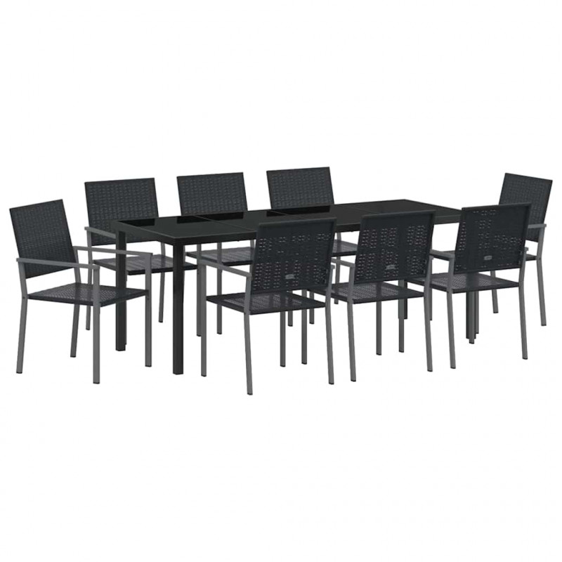 Zestaw do jadalni w ogrodzie 9 pcs Czarny Rattan PE