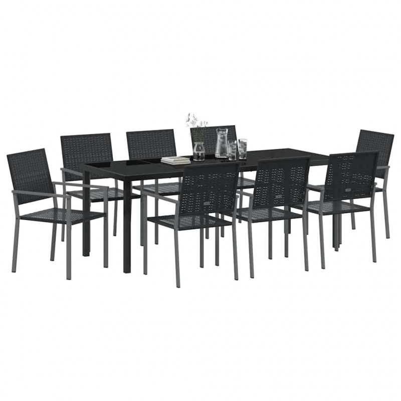 Zestaw do jadalni w ogrodzie 9 pcs Czarny Rattan PE