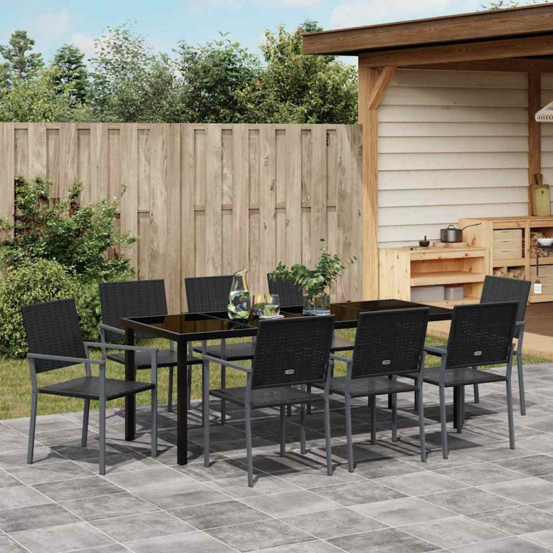 Zestaw do jadalni w ogrodzie 9 pcs Czarny Rattan PE