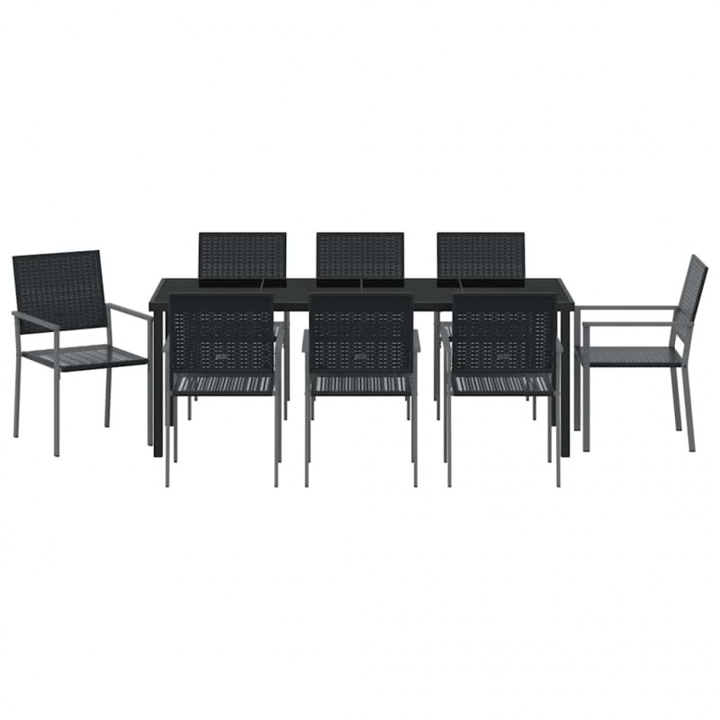 Zestaw do jadalni w ogrodzie 9 pcs Czarny Rattan PE