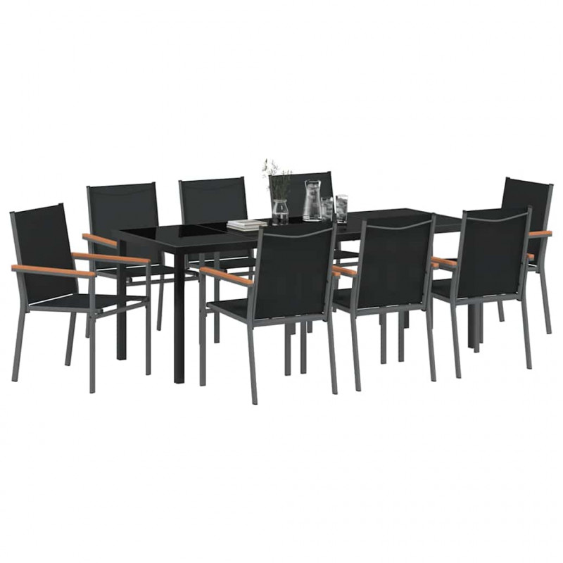 Zestaw do jadalni w ogrodzie 9 pcs Czarny