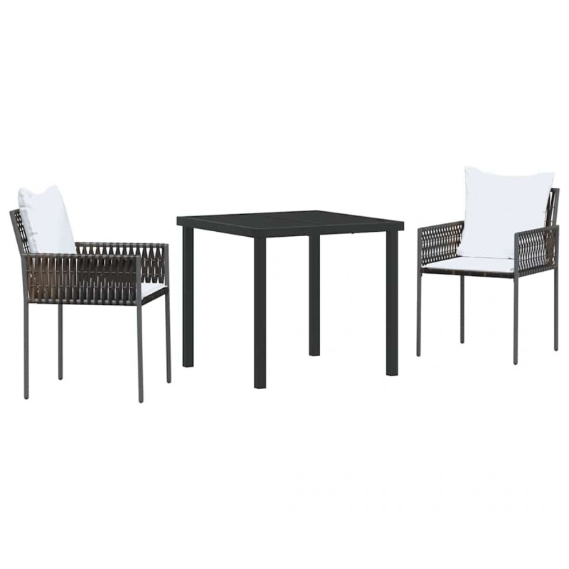 Zestaw do jadalni w ogrodzie 3 pcs Brązowy i czarny Rattan PE