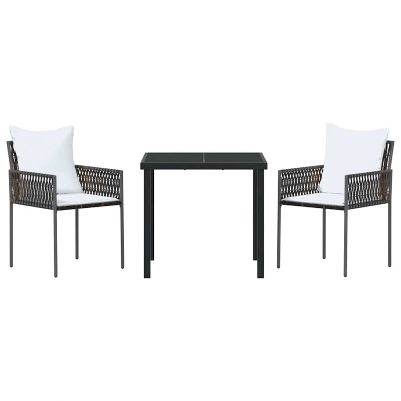 Zestaw do jadalni w ogrodzie 3 pcs Brązowy i czarny Rattan PE