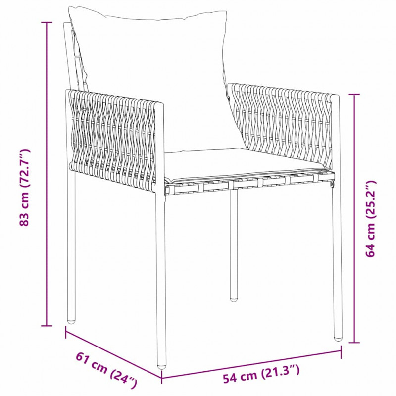 Zestaw do jadalni w ogrodzie 3 pcs Brązowy i czarny Rattan PE
