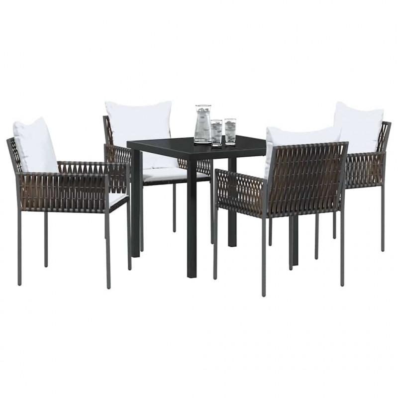 Zestaw do jadalni w ogrodzie 5 pcs Brązowy i czarny Rattan PE