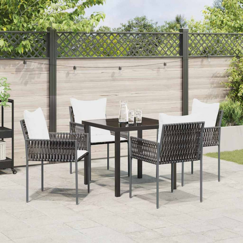 Zestaw do jadalni w ogrodzie 5 pcs Brązowy i czarny Rattan PE