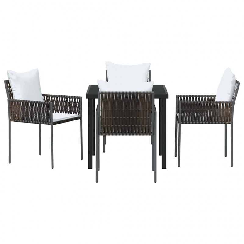 Zestaw do jadalni w ogrodzie 5 pcs Brązowy i czarny Rattan PE