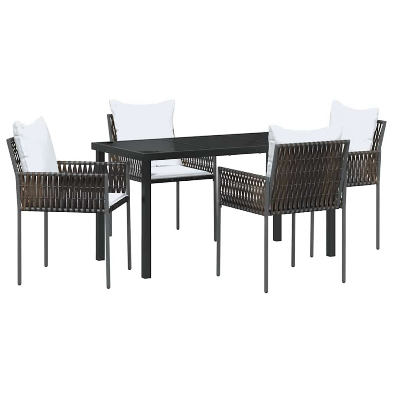 Zestaw do jadalni w ogrodzie 5 pcs Brązowy i czarny Rattan PE
