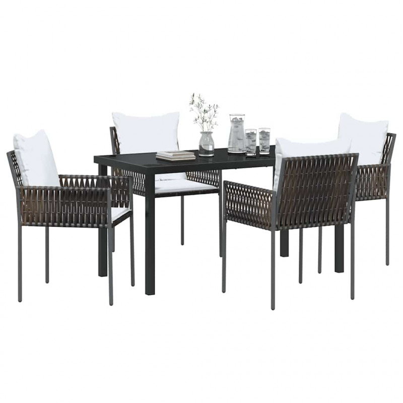 Zestaw do jadalni w ogrodzie 5 pcs Brązowy i czarny Rattan PE