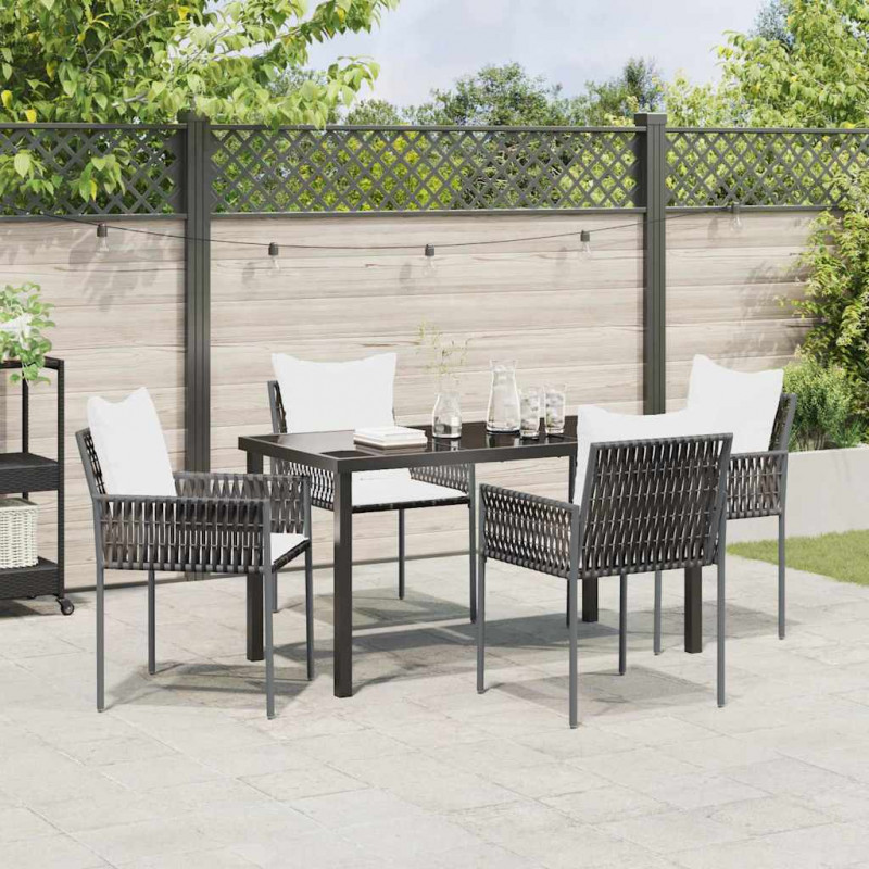 Zestaw do jadalni w ogrodzie 5 pcs Brązowy i czarny Rattan PE