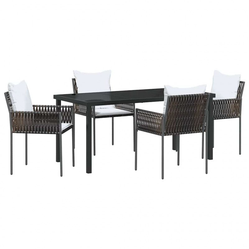 Zestaw do jadalni w ogrodzie 5 pcs Brązowy i czarny Rattan PE