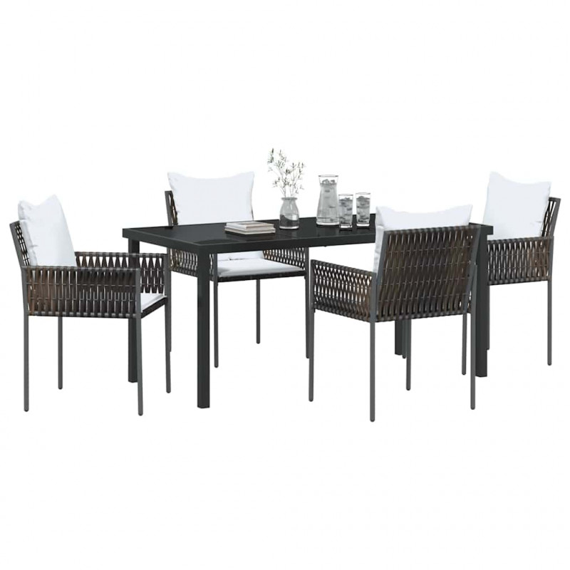 Zestaw do jadalni w ogrodzie 5 pcs Brązowy i czarny Rattan PE