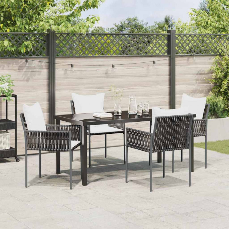 Zestaw do jadalni w ogrodzie 5 pcs Brązowy i czarny Rattan PE