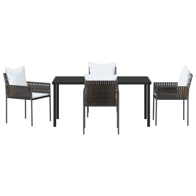 Zestaw do jadalni w ogrodzie 5 pcs Brązowy i czarny Rattan PE