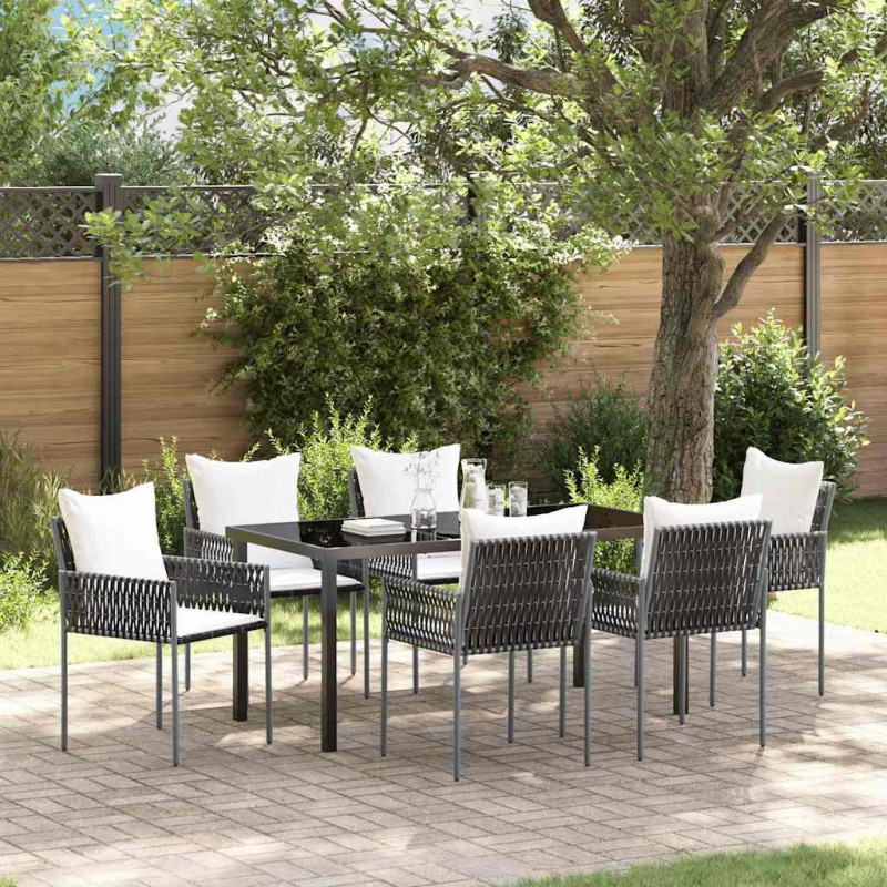 Zestaw do jadalni w ogrodzie 7 pcs Brązowy i czarny Rattan PE