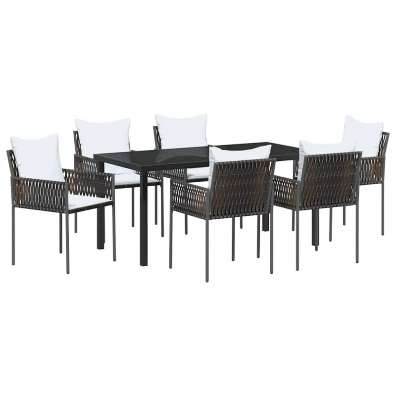 Zestaw do jadalni w ogrodzie 7 pcs Brązowy i czarny Rattan PE