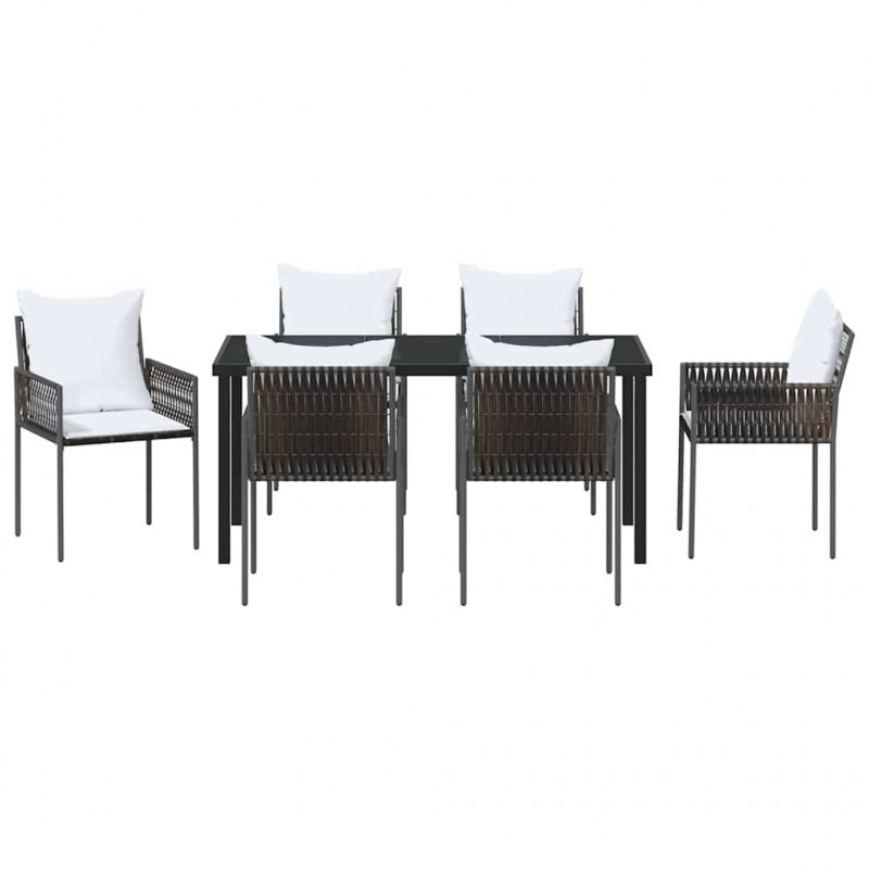 Zestaw do jadalni w ogrodzie 7 pcs Brązowy i czarny Rattan PE