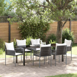 Zestaw do jadalni w ogrodzie 7 pcs Brązowy i czarny Rattan PE