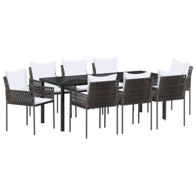 Zestaw do jadalni w ogrodzie 9 pcs Brązowy i czarny Rattan PE