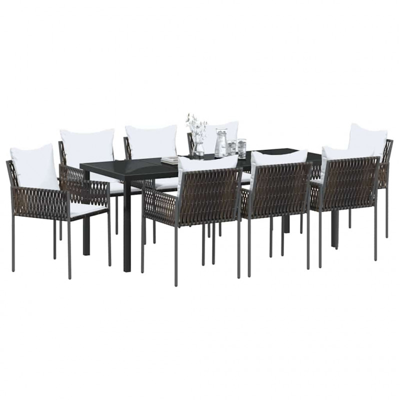 Zestaw do jadalni w ogrodzie 9 pcs Brązowy i czarny Rattan PE