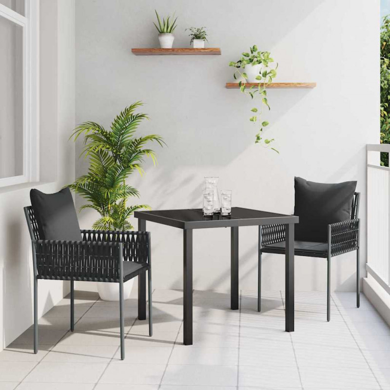 Zestaw do jadalni w ogrodzie 3 pcs Czarny i szary Rattan PE