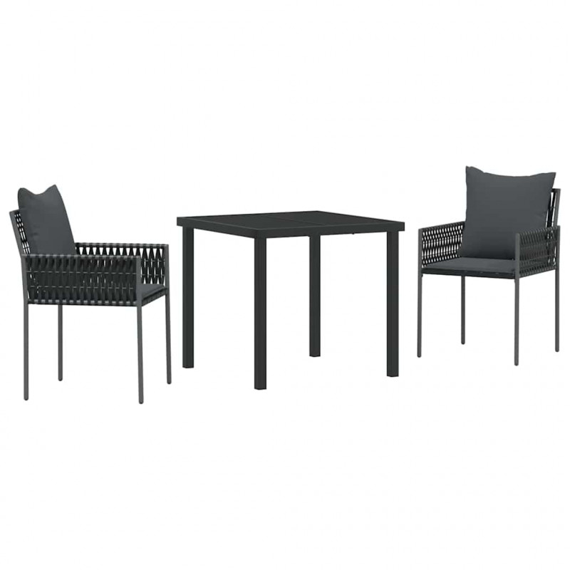 Zestaw do jadalni w ogrodzie 3 pcs Czarny i szary Rattan PE