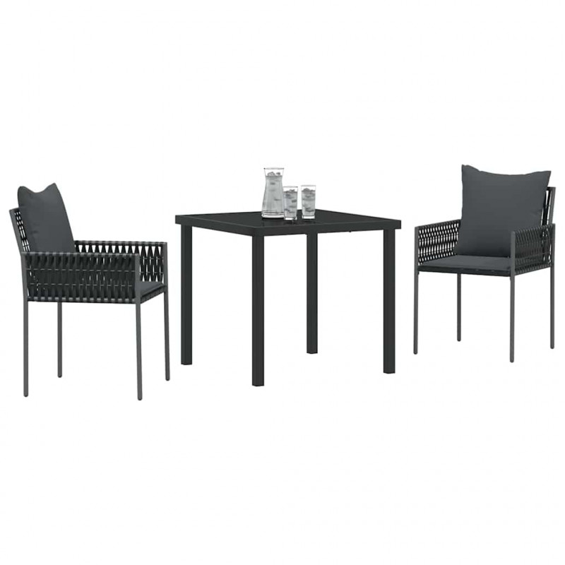 Zestaw do jadalni w ogrodzie 3 pcs Czarny i szary Rattan PE