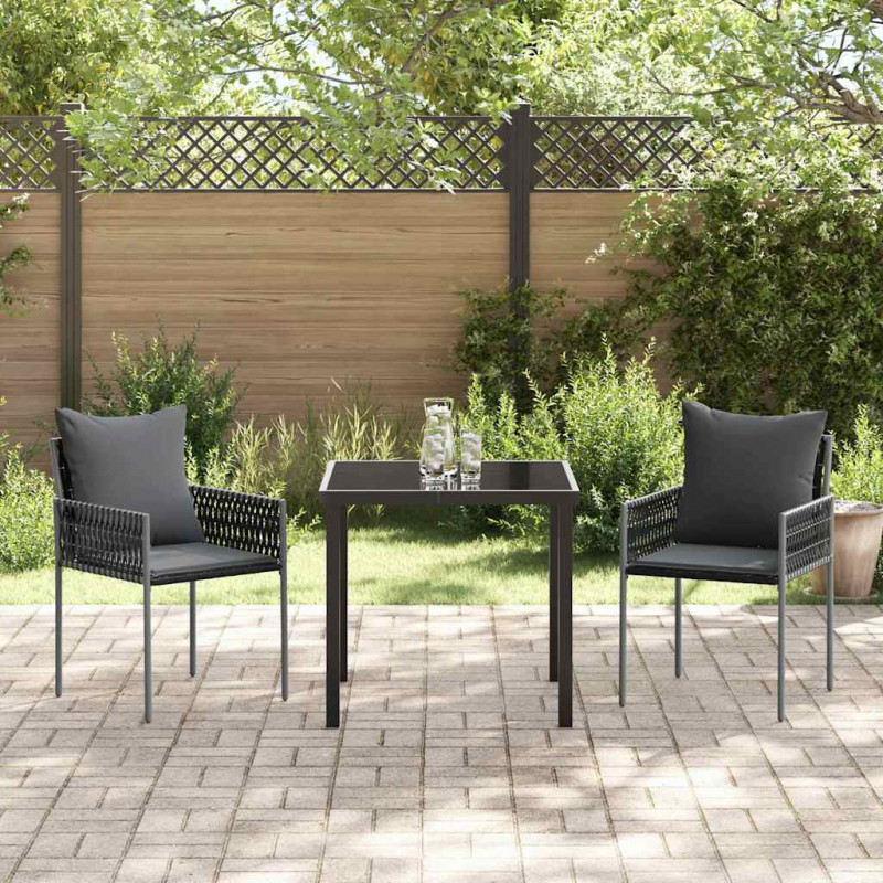 Zestaw do jadalni w ogrodzie 3 pcs Czarny i szary Rattan PE
