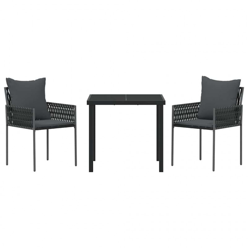 Zestaw do jadalni w ogrodzie 3 pcs Czarny i szary Rattan PE