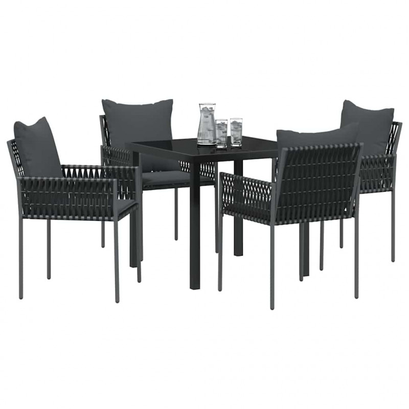 Zestaw do jadalni w ogrodzie 5 pcs Czarny i szary Rattan PE