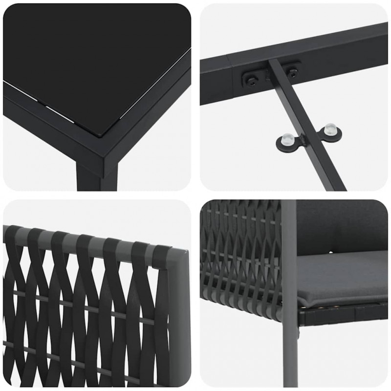 Zestaw do jadalni w ogrodzie 5 pcs Czarny i szary Rattan PE