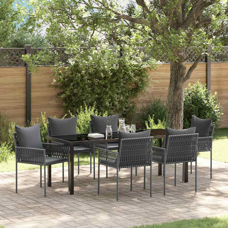 Zestaw do jadalni w ogrodzie 7 pcs Czarny i szary Rattan PE