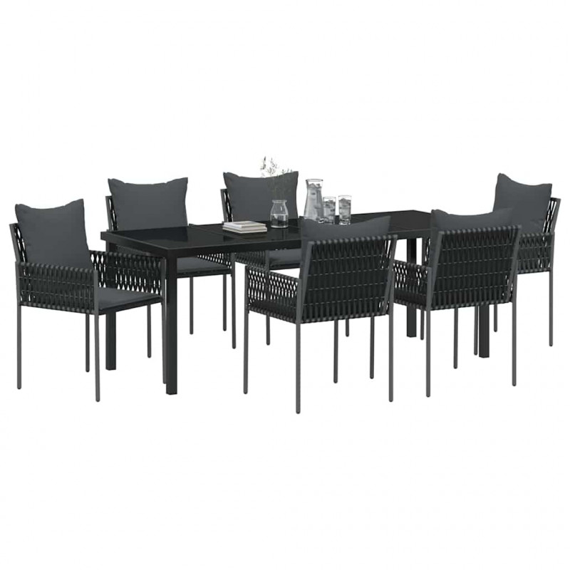 Zestaw do jadalni w ogrodzie 7 pcs Czarny i szary Rattan PE